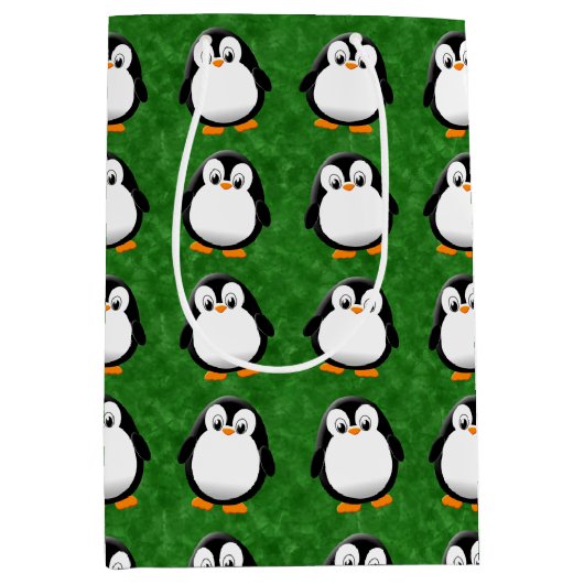 Schattigee Penguin Cartoon Custom Green Waterverf Medium Cadeauzakje (Voorkant)