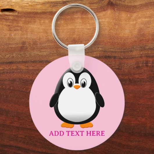 Schattigee Penguin Cartoon Custom Pink Sleutelhanger (Achterkant)