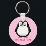 Schattigee Penguin Cartoon Custom Pink Sleutelhanger<br><div class="desc">Een leuke zwart-witte pinguïn tekening. Sleutelhangers voor kleine dieren. Tekst bewerken om aan te passen. Cadeau idee voor kinderen.</div>