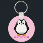 Schattigee Penguin Cartoon Custom Pink Sleutelhanger<br><div class="desc">Een leuke zwart-witte pinguïn tekening. Sleutelhangers voor kleine dieren. Tekst bewerken om aan te passen. Cadeau idee voor kinderen.</div>