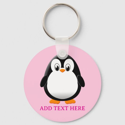 Schattigee Penguin Cartoon Custom Pink Sleutelhanger (Achterkant)