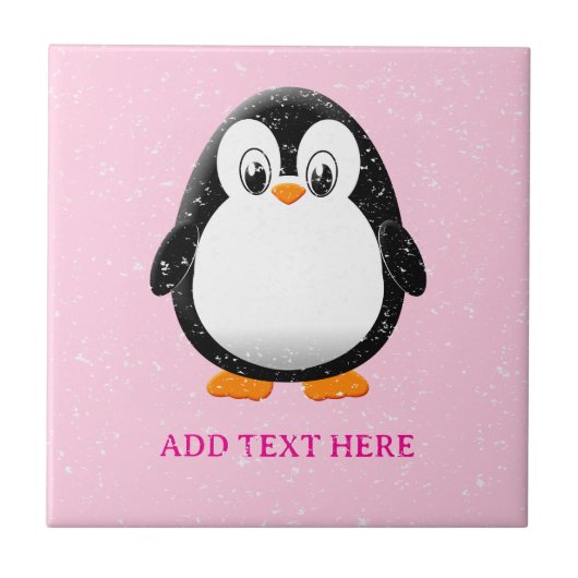 Schattigee Penguin Cartoon Custom Pink Tegeltje (Voorkant)