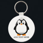 Schattigee Penguin Cartoon Custom Sleutelhanger<br><div class="desc">Een leuke zwart-witte pinguïn tekening. Sleutelhangers voor kleine dieren. Tekst bewerken om aan te passen. Cadeau idee voor kinderen.</div>