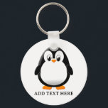 Schattigee Penguin Cartoon Custom Sleutelhanger<br><div class="desc">Een leuke zwart-witte pinguïn tekening. Sleutelhangers voor kleine dieren. Tekst bewerken om aan te passen. Cadeau idee voor kinderen.</div>