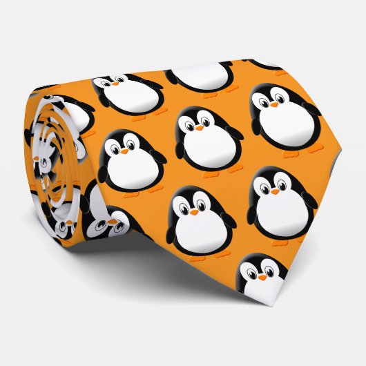 Schattigee Penguin Cartoon Sinaasappel Stropdas (Opgerold)