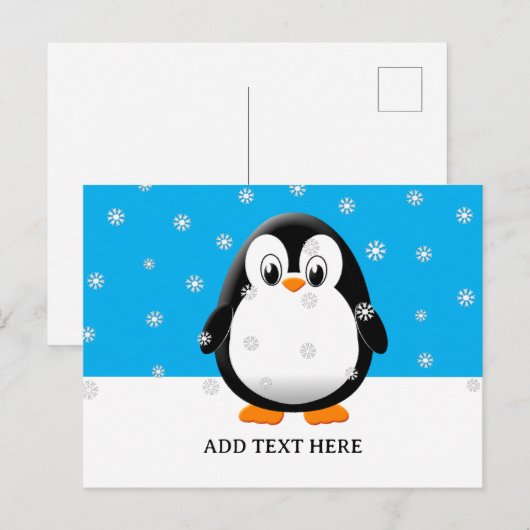 Schattigee Penguin Cartoon Sneeuwvlokken Custom Briefkaart (Voorkant / Achterkant)