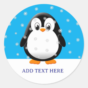 Schattigee Penguin Cartoon Sneeuwvlokken Custom Ronde Sticker