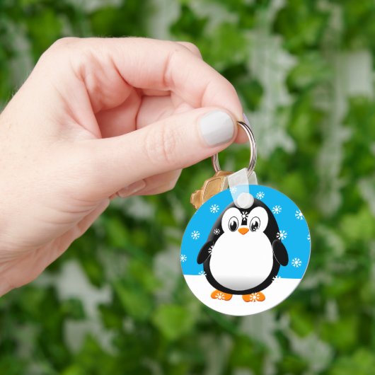 Schattigee Penguin Cartoon Sneeuwvlokken Custom Sleutelhanger (Hand)