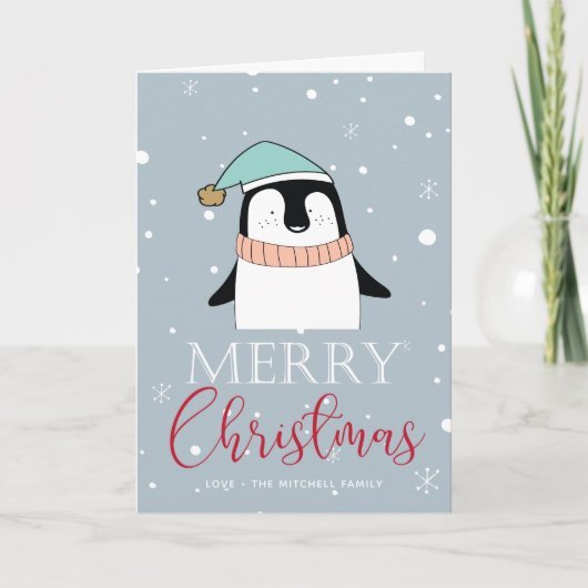 Schattigee Penguin Christmas Kaart Cartoon stijl (Voorkant)