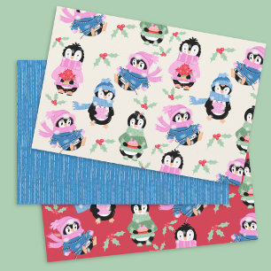 Schattigee Penguin en Stripes Patronen Wrapping Pa Inpakpapier Vel