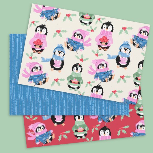 Schattigee Penguin en Stripes Patronen Wrapping Pa Inpakpapier Vel