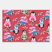 Schattigee Penguin en Stripes Patronen Wrapping Pa Inpakpapier Vel (Voorkant 3)