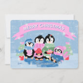 Schattigee Penguin Family Blue Flat Holiday Kaart (Voorkant)