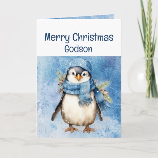 Schattigee Penguin Fun Animal Godson Christmas Kaart (Voorkant)