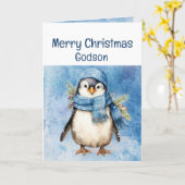 Schattigee Penguin Fun Animal Godson Christmas Kaart (Gele Bloem)