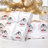 Schattigee Penguin Gepersonaliseerde Naam Kerstmis Cadeaupapier