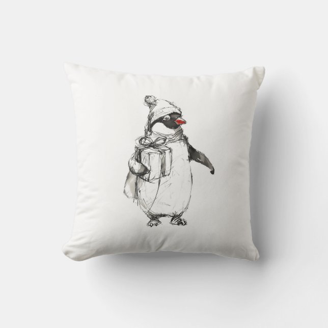 Schattigee Penguin Holding Gift Kussen (Voorkant)