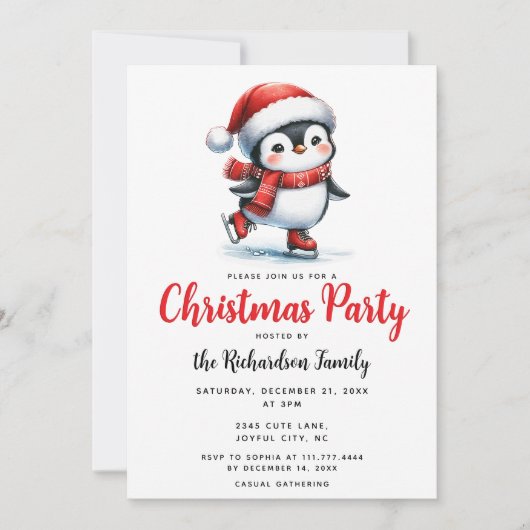 Schattigee Penguin Ice Skater Feestelijke Kerst Kaart (Voorkant)