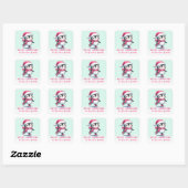 Schattigee Penguin Ice Skater Mint en Roze Kerst Vierkante Sticker (Vel)