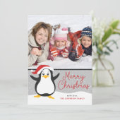 Schattigee Penguin Kerstmis Fotokaart Feestdagenkaart (Staand voorkant)