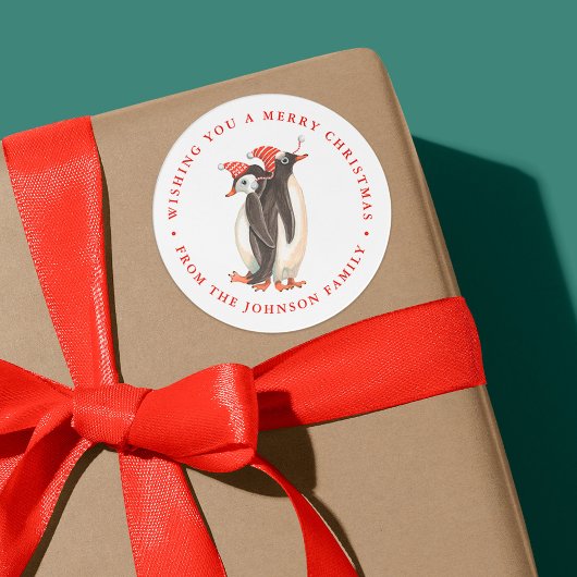 Schattigee Penguin Kerstmis Vakantie Naam Ronde Sticker