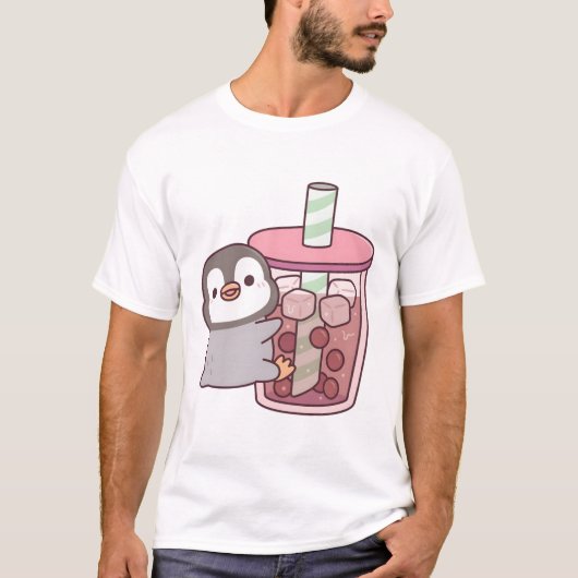 Schattigee Penguin Knuffelen Iced Bubble Tea T-shirt (Voorkant)