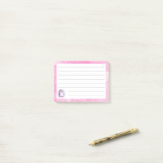 Schattigee Penguin Lined Pink Sticky Notes - 4 "x3 (Op bureau)