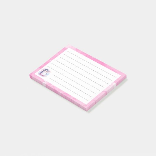 Schattigee Penguin Lined Pink Sticky Notes - 4 "x3 (Schuin)