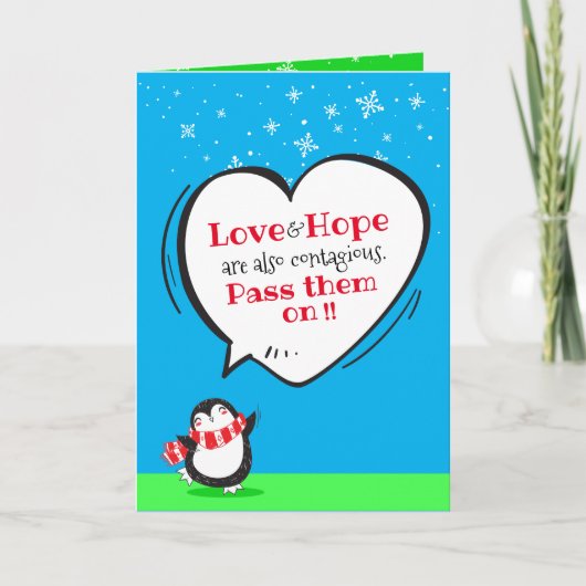 Schattigee Penguin Love & Hope Quote op Blue Holid Feestdagen Kaart (Voorkant)