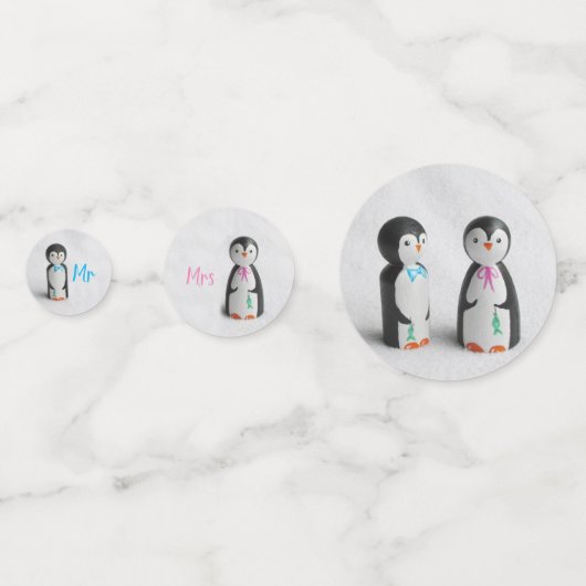 Schattigee Penguin Mr. & Mrs. Winter Wedding Confetti (Voorkanten)