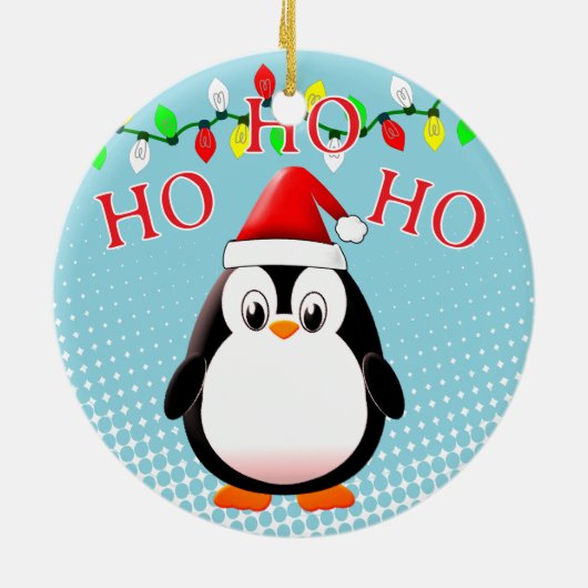 Schattigee Penguin Santa Hat kerstverlichting Keramisch Ornament (Achterkant)