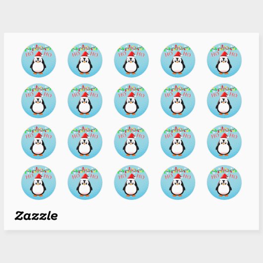 Schattigee Penguin Santa Hat kerstverlichting Ronde Sticker (Vel)