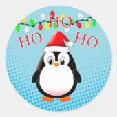 Schattigee Penguin Santa Hat kerstverlichting Ronde Sticker (Voorkant)