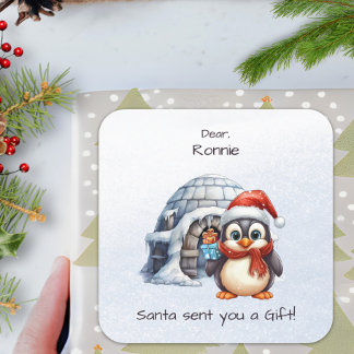 Schattigee Penguin Santa Hat Sneeuwvlokken Kinder Vierkante Sticker
