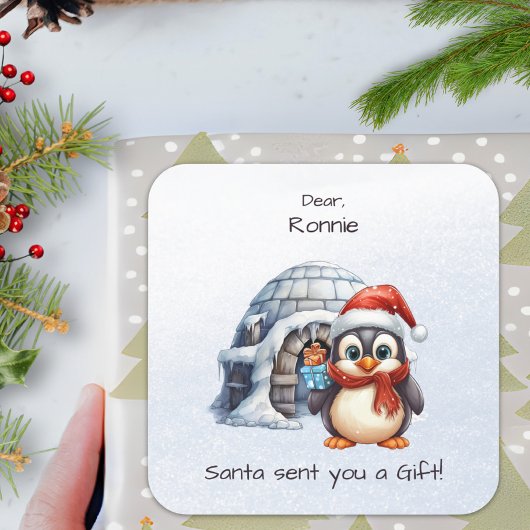Schattigee Penguin Santa Hat Sneeuwvlokken Kinder  Vierkante Sticker