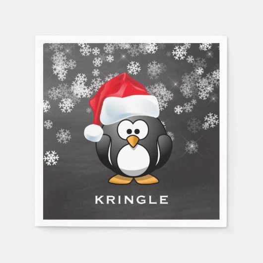 Schattigee Penguin Santa Snowflakes Krijtbord Kers Servet (Voorkant)