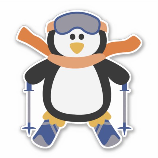 Schattigee Penguin Ski Kerstmis Contour Sticker (Voorkant)