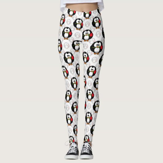 Schattigee Penguin Surface Pattern Design Print Leggings (Voorkant)