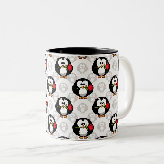 Schattigee Penguin Surface Pattern Design Print Tweekleurige Koffiemok (Voorkant rechts)