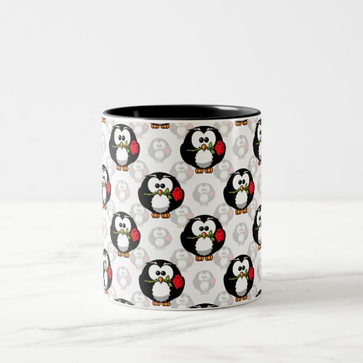 Schattigee Penguin Surface Pattern Design Print Tweekleurige Koffiemok (Center)