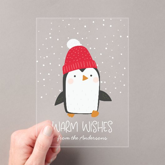 Schattigee Penguin Warm Wensen Niet-Foto Vakantie Acryl Uitnodigingen (Insitu (Draagbaar))