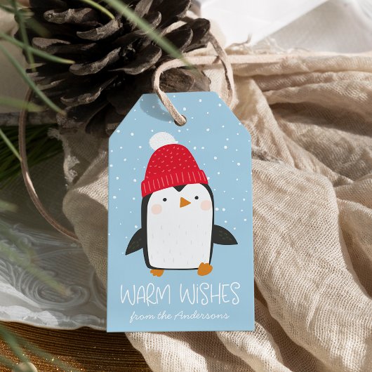 Schattigee Penguin Warm Wishes Vakantie Cadeaulabel