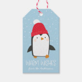 Schattigee Penguin Warm Wishes Vakantie Cadeaulabel (Voorkant)