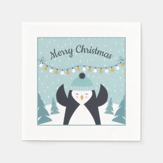 Schattigee Penguin Winter Art Vrolijk Kerstfeest Servet (Voorkant)