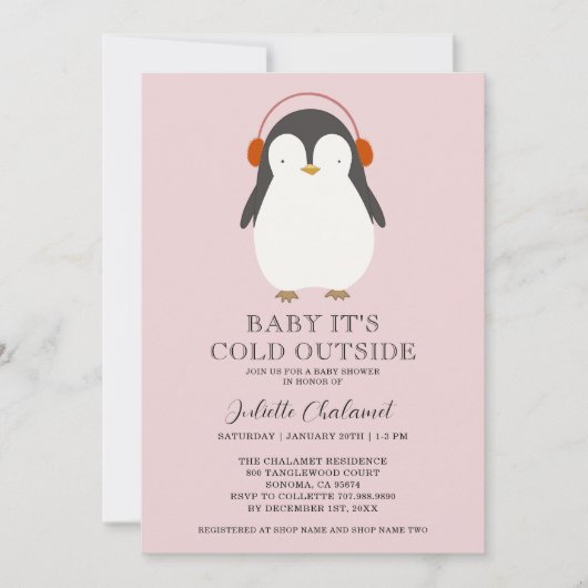 Schattigee Penguin Winter Baby shower Uitnodiging (Voorkant)