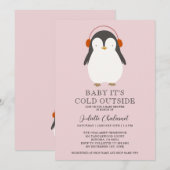 Schattigee Penguin Winter Baby shower Uitnodiging (Voorkant / Achterkant)