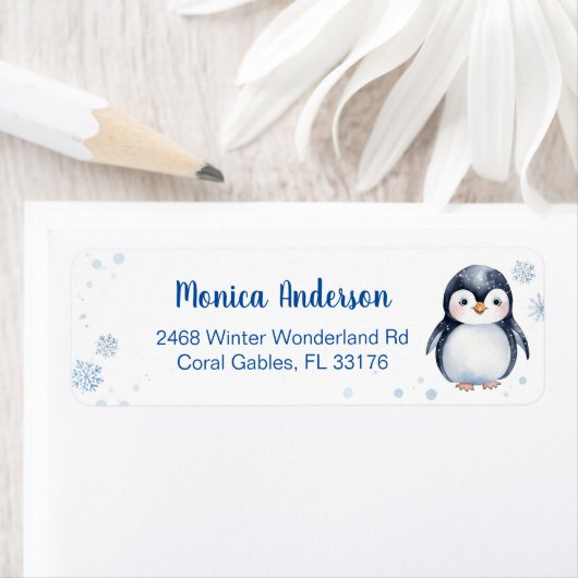 Schattigee Penguin Winter gepersonaliseerd label (Insitu)