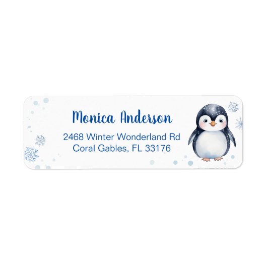 Schattigee Penguin Winter gepersonaliseerd label (Voorkant)