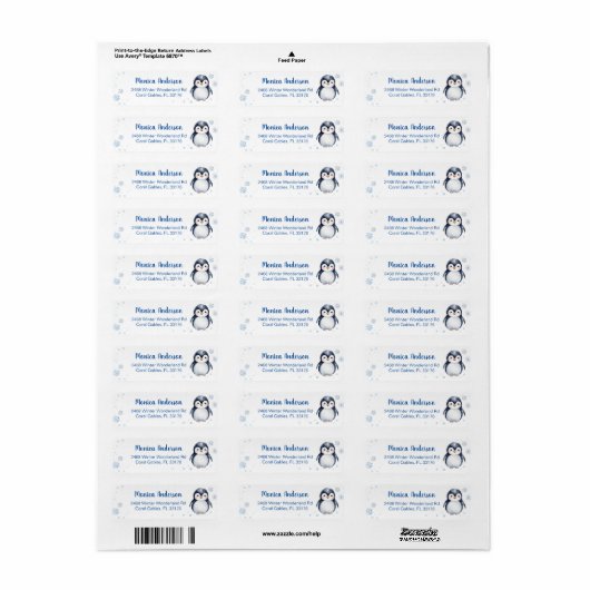 Schattigee Penguin Winter gepersonaliseerd label (Full Sheet)