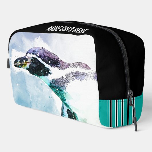 Schattigee Penguin Zwart en Blauwgroen Waterverf R Toilettasje (Rechterhoek)